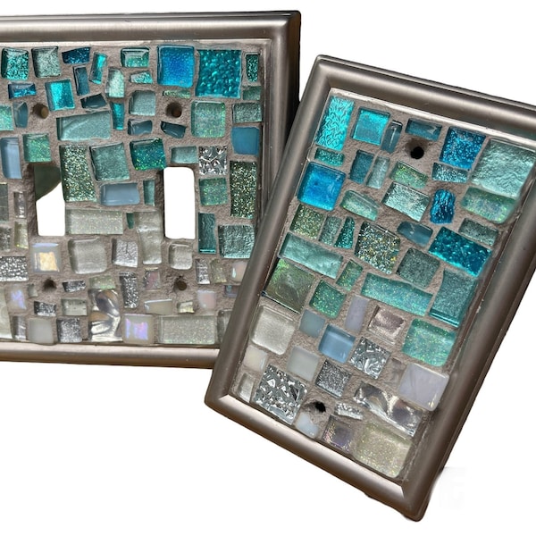 Light switch covers Mosaic OMBRE beach blues stained glass decor
