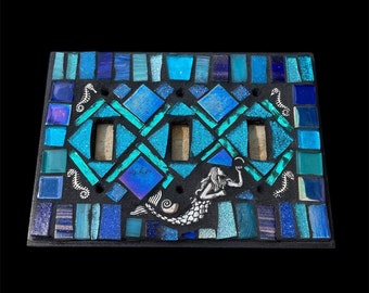 Mermaid Mosaic light switch cover duplex outlet Pineapple  wall outlet covers stained glass decor ceramic Beach  turquoise ART  Custom made