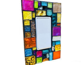 Mosaic light switch plates cover stained glass decor art tiles ROCKER custom colors