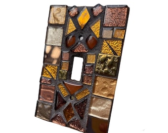 Mosaic light switch cover plate BRONZE silver single toggle wall covers stained glass decor ART