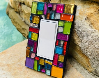 Mosaic light switch plates cover stained glass decor art tiles ROCKER custom colors