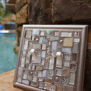 Mosaic light switch cover wall plates stained glass decor Grey Silver white art tile Toggle Rocker Gfi custom Brushed Nickel MADE To ORDER image 6