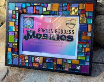 Mosaic picture frame 5x7 Rainbow of colors ceramic tiles stained glass decor 9.5" x 7.5" frame fits 5x7" photo