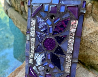 Mosaic  switch plate  BLANK outlet cover Mosaic tiles stained glass functional art custom, purple  metallic colors