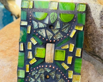 Mosaic light switch plates cover stained glass decor art tiles Toggle custom colors Green Bronze