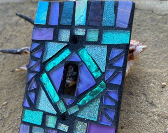 Mosaic light switch plate cover stained glass purple teal blues CUSTOM ART
