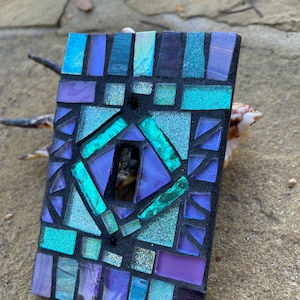 Mosaic light switch plate cover stained glass purple teal blues CUSTOM ART image 1