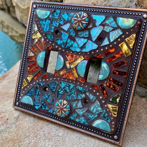 Mosaic light switch plates cover stained glass decor art tiles Toggle custom colors Bronze