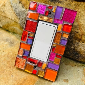 Mosaic light switch plates cover stained glass decor art tiles ROCKER custom colors