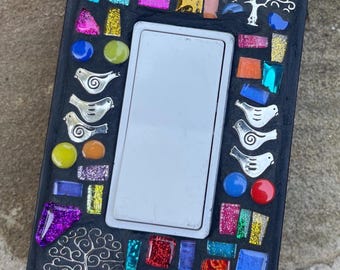 Mosaic Light Switch Plate Cover: Birds, Tree of Life Stained Glass Art