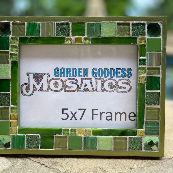 Mosaic picture frame Beach ocean GREENS  tiles stained glass decor 5x7" Photo