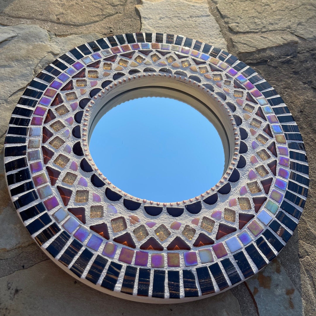 View of MOSAIC MIRROR Stained Glass Art Decor One of a Kind - Etsy