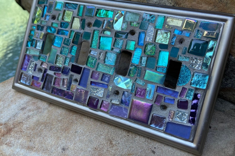 Mosaic OMBRE Purple blues Switch plate cover Mosaic Toggle Light stained glass decor image 5