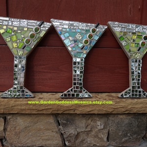 Martini Mosaic stained Glass decor Art, cocktails, wall hanging, olives ceramic tiles, CUSTOM MADE to ORDER image 2