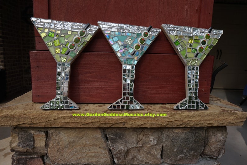 Martini Mosaic stained Glass decor Art, cocktails, wall hanging, olives ceramic tiles, CUSTOM MADE to ORDER image 2