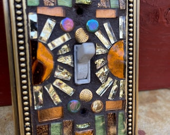 Mosaic Light Switch Plate: Stained Glass Decor, Brown Copper ORB