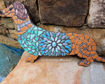 Mosaic Dachshund wall hanging sign art dog collector stained glass Wiener Dogs Handmade house warming gift decor hangings CUSTOM MADE ORDER