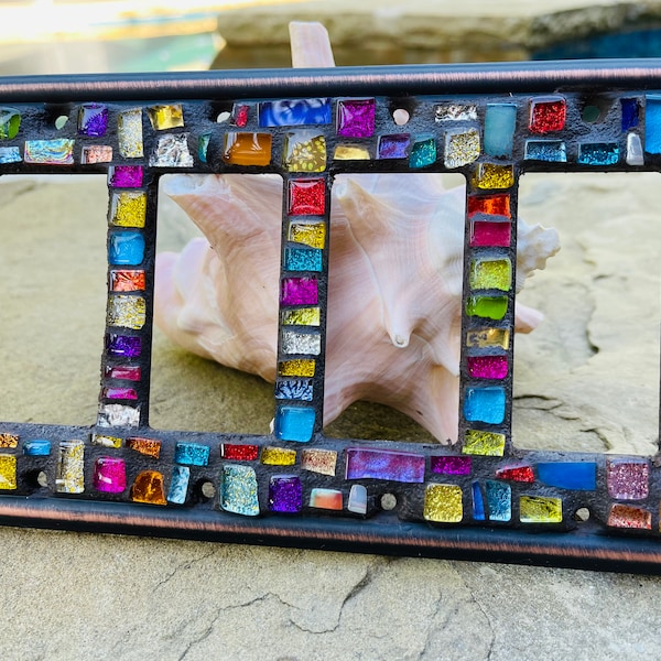Rainbow Mosaic Light Switch Plate: Stained Glass Rocker Cover
