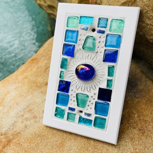 Mosaic Beach Light switch plates BLANK BLUES SUN stained glass functional art custom image 8