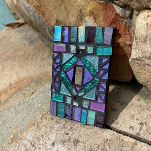 Mosaic light switch plate cover stained glass purple teal blues CUSTOM ART image 5