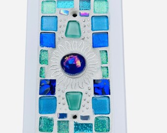 Mosaic Beach Light switch plates  BLANK BLUES SUN stained glass functional art custom