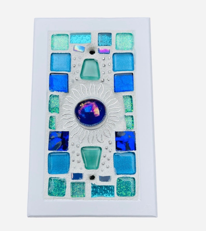 Mosaic Beach Light switch plates BLANK BLUES SUN stained glass functional art custom image 4