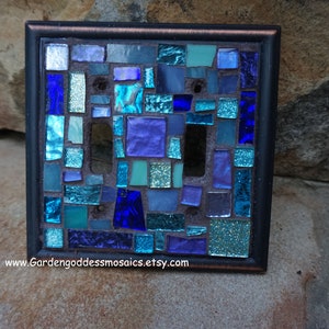 Mosaic light switch plates cover stained glass decor art tiles Toggle custom ocean colors Orb metal aged bronze CUSTOM MADE To ORDER image 9