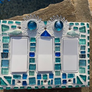 Mosaic light switch plates Sun fish Beach Home Decor stained glass Turquoise art Beautiful colors image 8