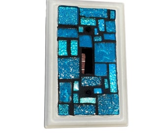 light switch plate covers blue hand cut glass  mosaic art handmade  wall hanging
