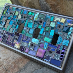 Mosaic OMBRE Purple blues Switch plate cover Mosaic Toggle Light stained glass decor image 7