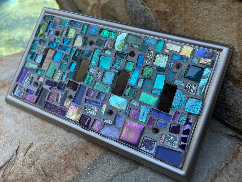 Mosaic OMBRE Purple blues Switch plate cover Mosaic Toggle Light stained glass decor image 7