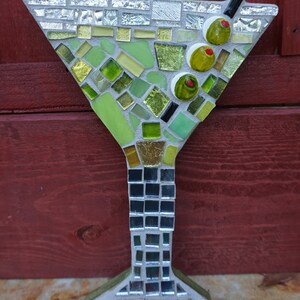 Martini Mosaic stained Glass decor Art, cocktails, wall hanging, olives ceramic tiles, CUSTOM MADE to ORDER image 3