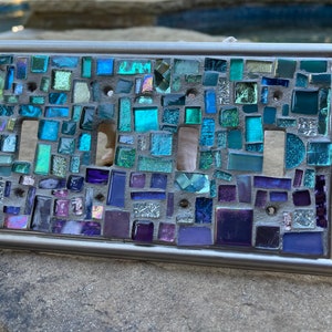 Mosaic OMBRE Purple blues Switch plate cover Mosaic Toggle Light stained glass decor image 6