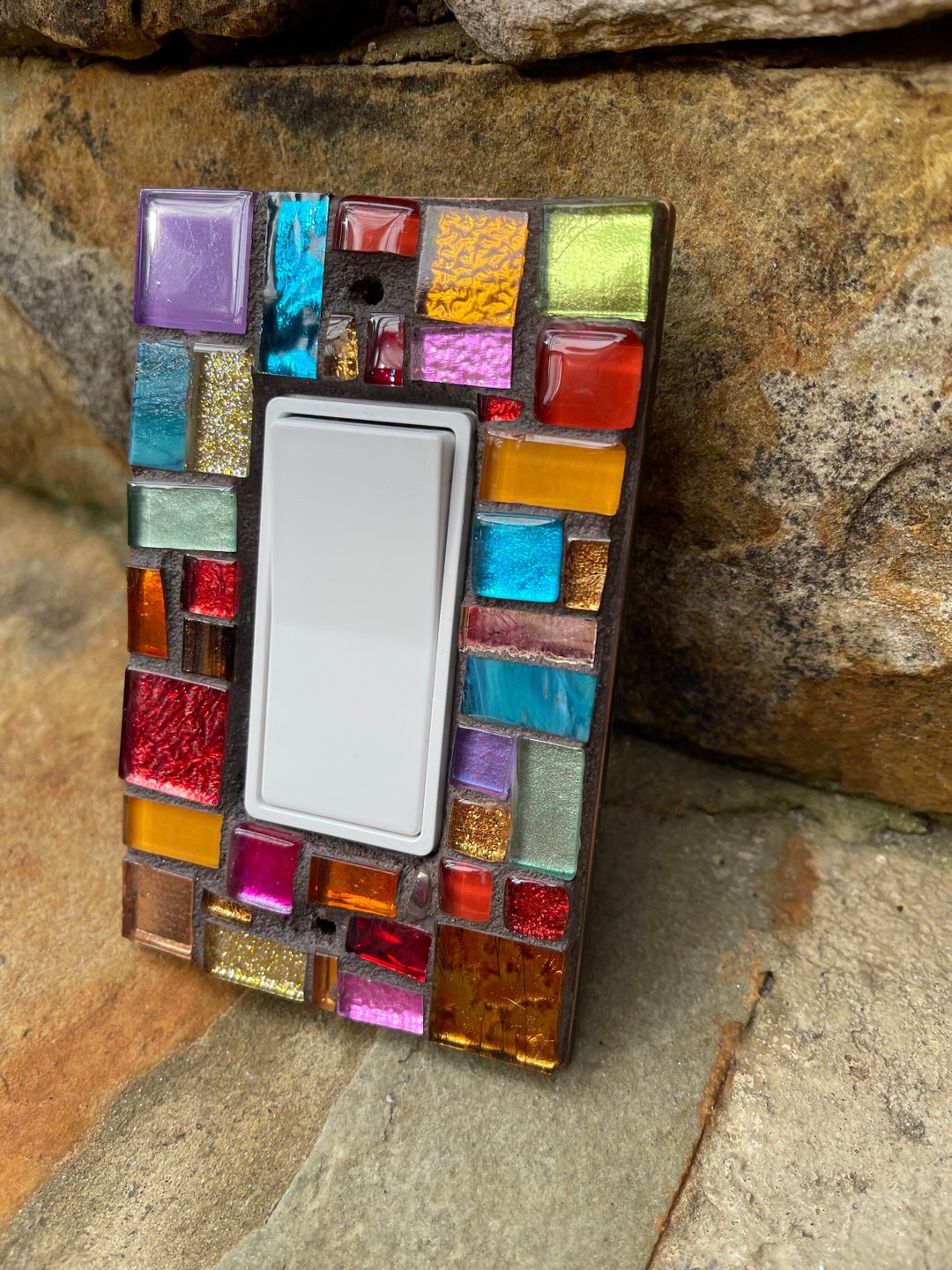 Mosaic Light Switch Plates Cover Stained Glass Decor Art Tiles ROCKER