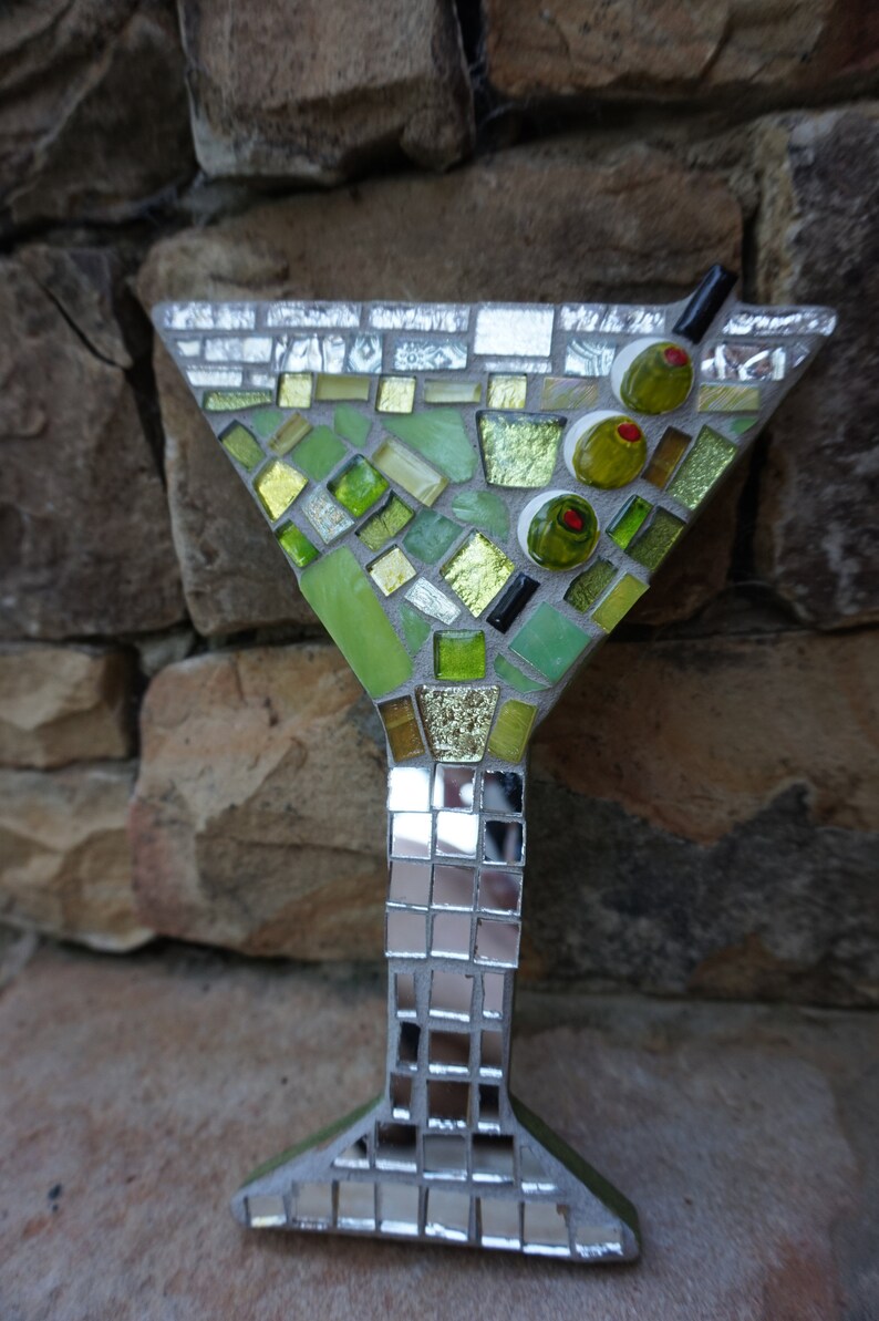 Martini Mosaic stained Glass decor Art, cocktails, wall hanging, olives ceramic tiles, CUSTOM MADE to ORDER image 4