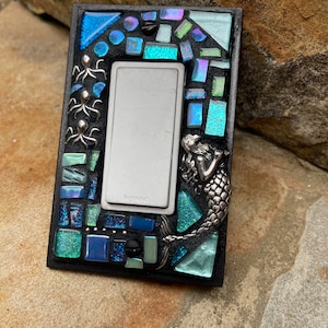 Mosaic Light Switch cover plates Mermaid ROCKER stained glass decor Beach ceramic tiles turquoise mix art image 5