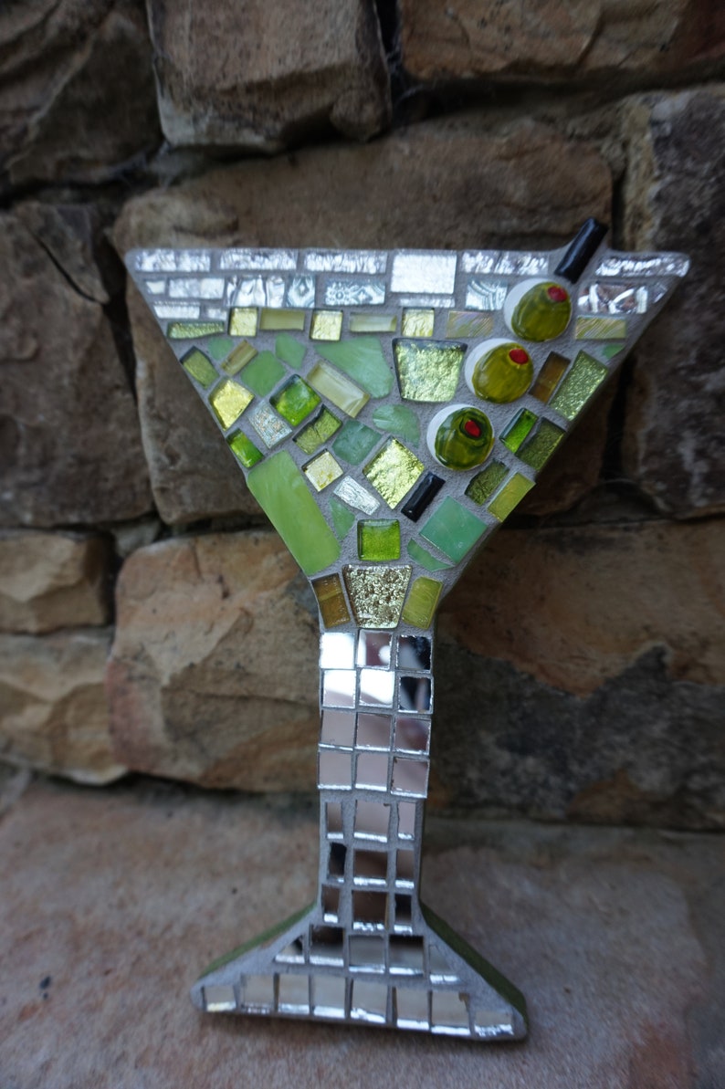 Martini Mosaic stained Glass decor Art, cocktails, wall hanging, olives ceramic tiles, CUSTOM MADE to ORDER image 7