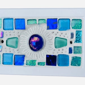Mosaic Beach Light switch plates BLANK BLUES SUN stained glass functional art custom image 3