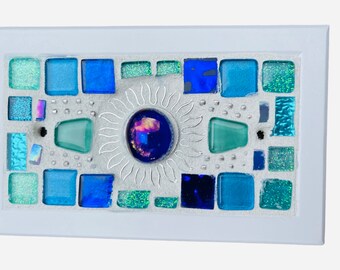 Mosaic Beach Light switch plates  BLANK BLUES SUN stained glass functional art custom