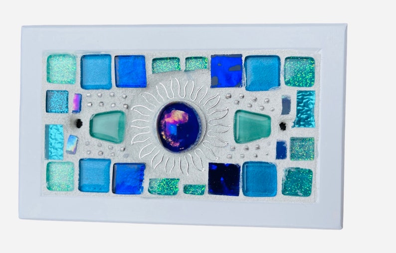 Mosaic Beach Light switch plates BLANK BLUES SUN stained glass functional art custom image 3