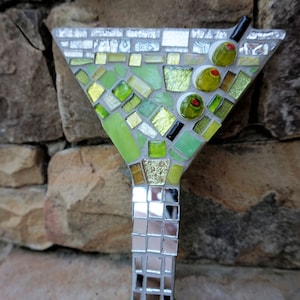 Martini Mosaic stained Glass decor Art, cocktails, wall hanging, olives ceramic tiles, CUSTOM MADE to ORDER image 5