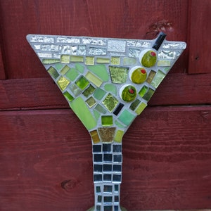 Martini Mosaic stained Glass decor Art, cocktails, wall hanging, olives ceramic tiles, CUSTOM MADE to ORDER image 6