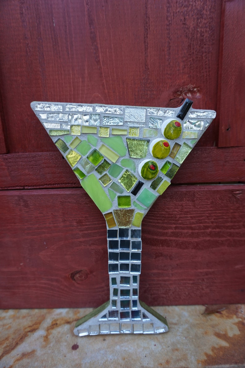 Martini Mosaic stained Glass decor Art, cocktails, wall hanging, olives ceramic tiles, CUSTOM MADE to ORDER image 6