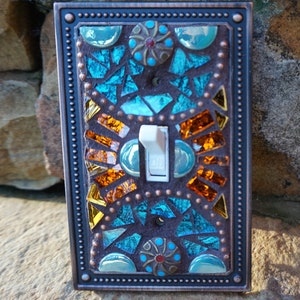 Mosaic light switch plates cover stained glass decor art tiles Toggle custom colors Bronze
