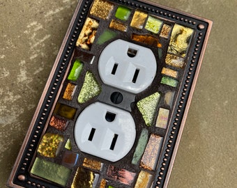 Mosaic Light switch covers duplex outlet plate stained glass ceramic  Mosaic ART  Beautiful colors I