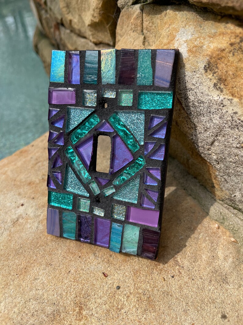 Mosaic light switch plate cover stained glass purple teal blues CUSTOM ART image 8