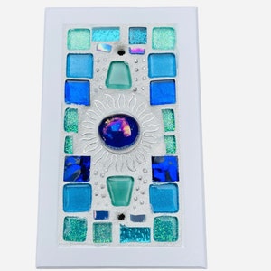 Mosaic Beach Light switch plates BLANK BLUES SUN stained glass functional art custom image 10