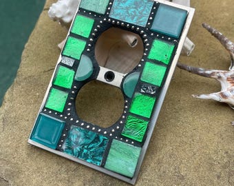 Green duplex outlet light switch plate covers mosaic beaded