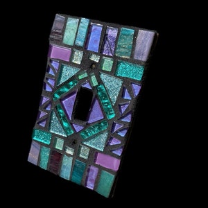 Mosaic light switch plate cover stained glass purple teal blues CUSTOM ART image 2