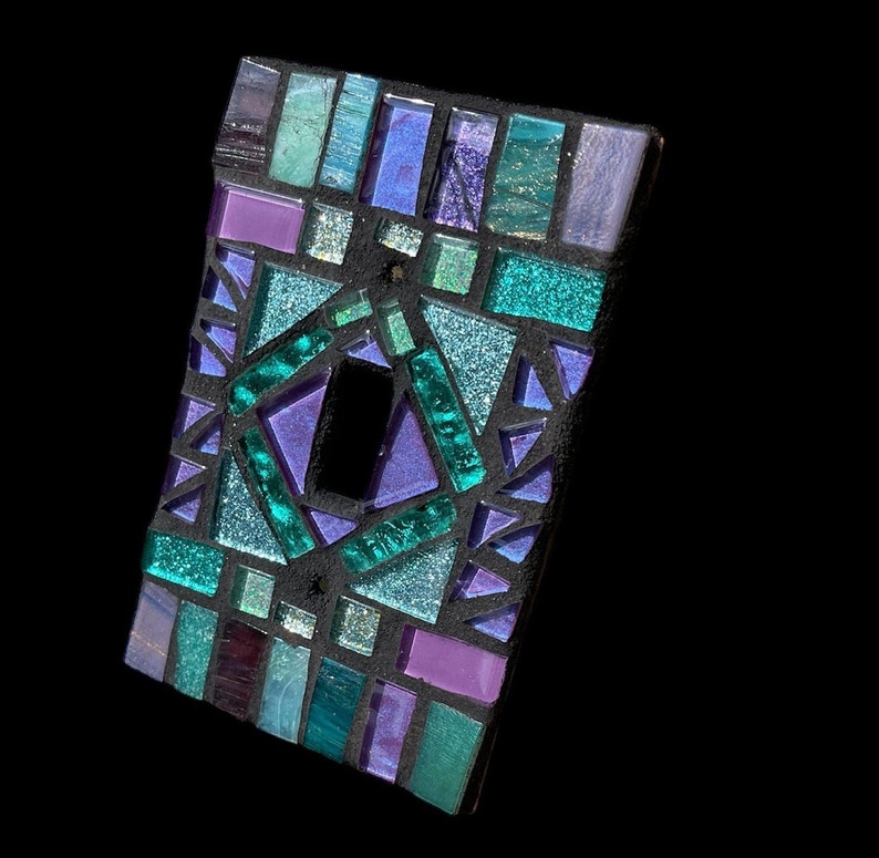 Mosaic light switch plate cover stained glass purple teal blues CUSTOM ART image 2